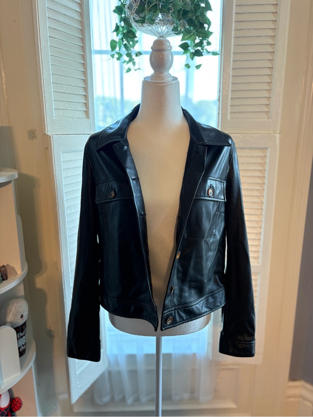 Bagatelle Black Faux Leather Button Front Jacket M
